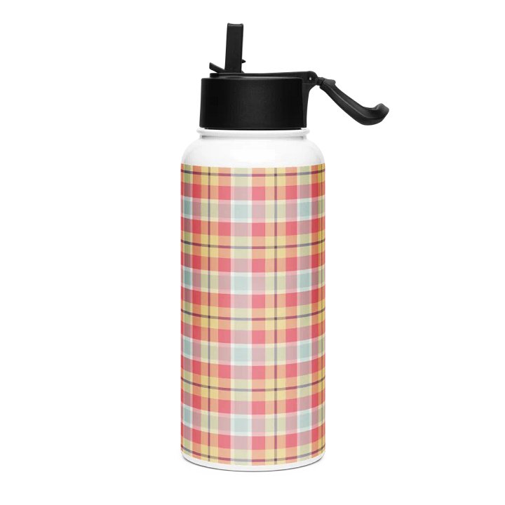 Coral Pink, Yellow, and Mint Plaid Water Bottle product image (2)