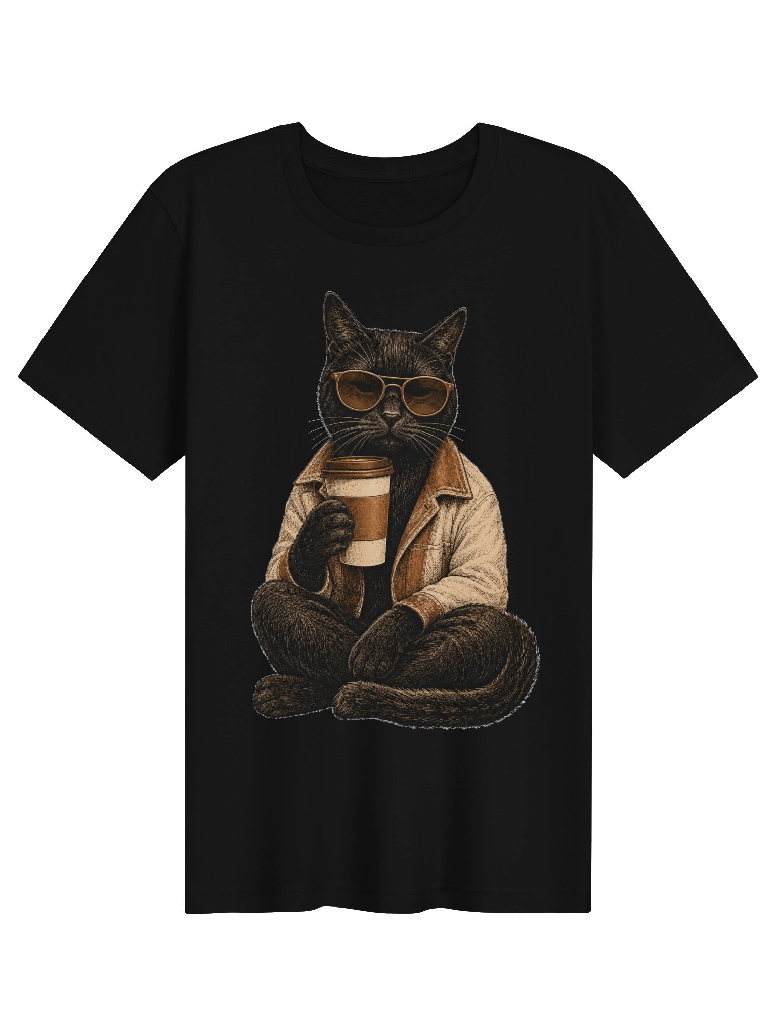 Cool Black Cat Coffee T-Shirt - Vintage Cafe Cat Graphic Shirt product image (2)