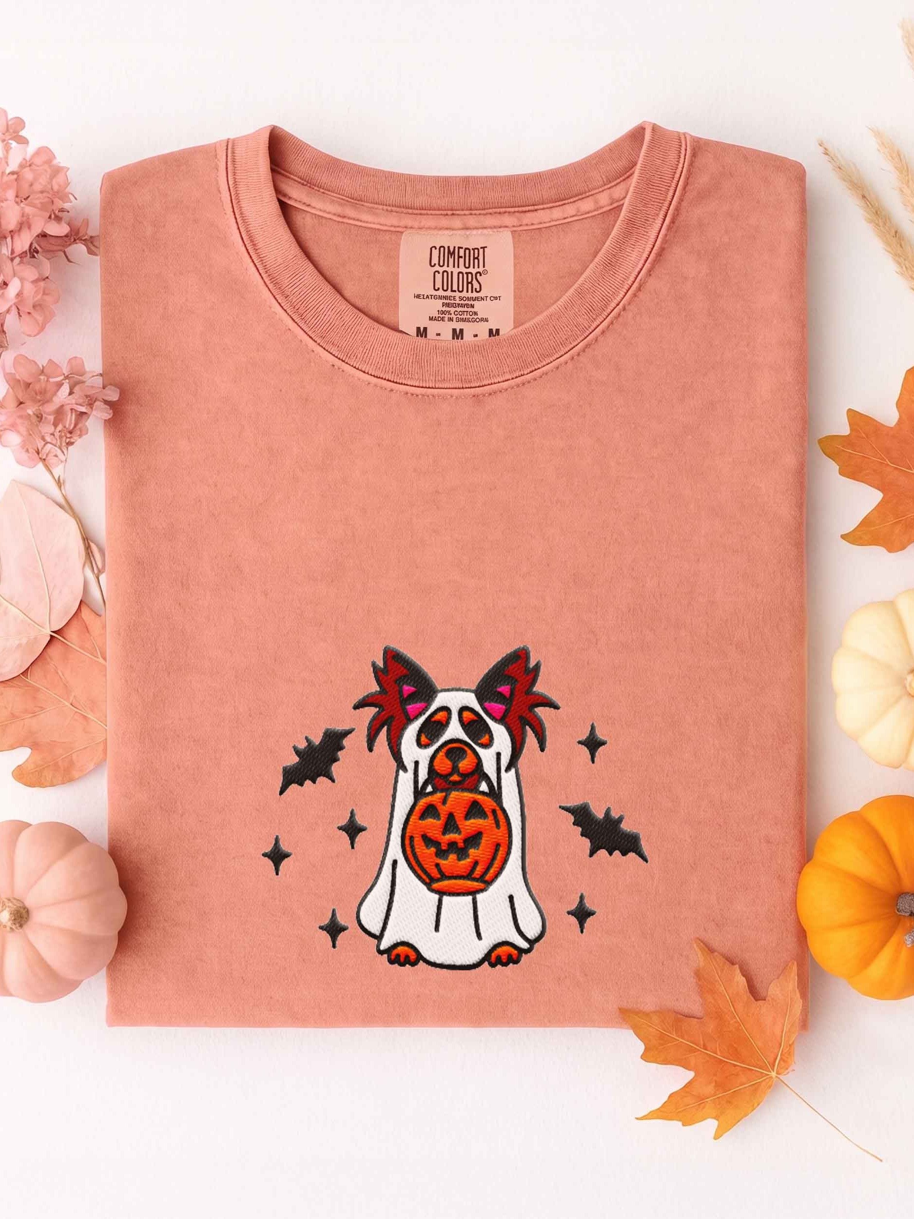 Halloween Longhaired Chihuahua(Chocolate & Tan) Embroidered T-Shirt product image (1)