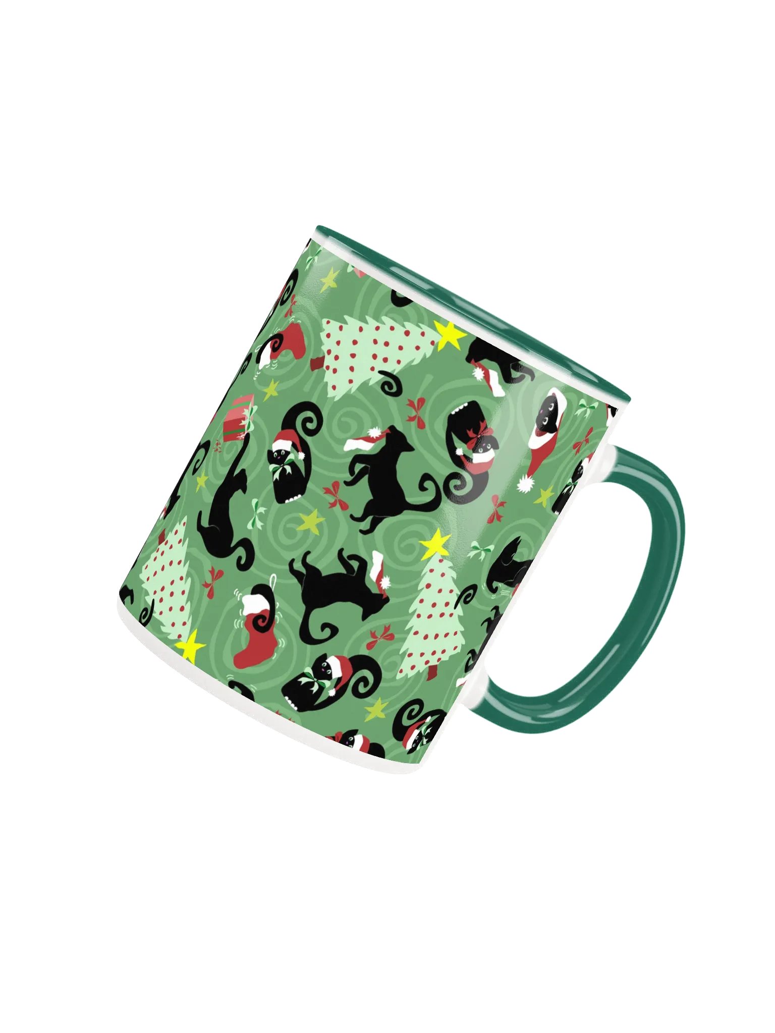 Black Christmas Kitties Being Cats Ceramic Mug – Green product image (4)