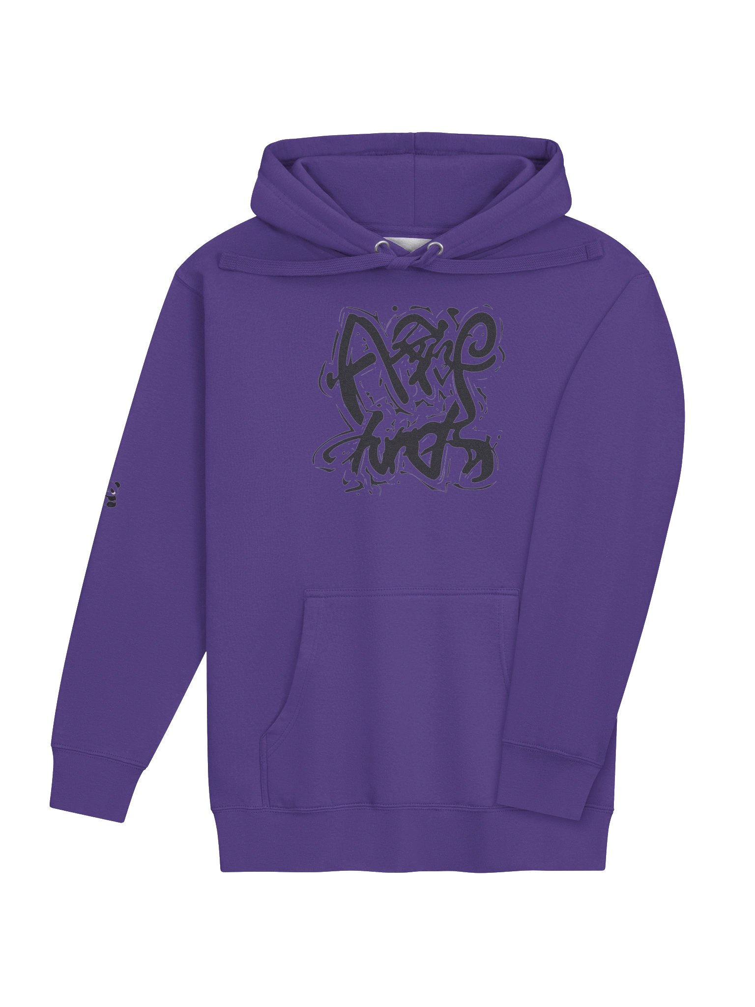 Hidenza Graffiti Script Hoodie – Purple Oversized Streetwear Pullover with Chest Graphic & Sleeve product image (4)