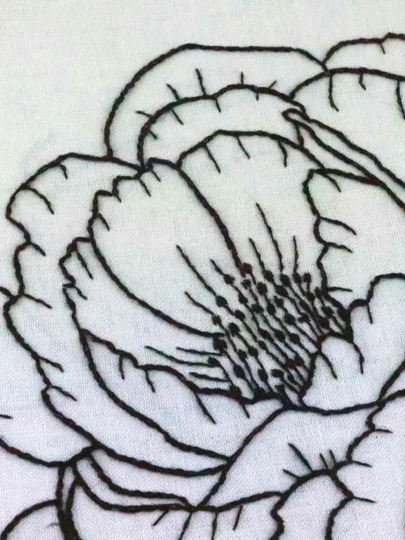 PDF easy floral hand embroidery digital pattern for beginners - simple Peony flower line art product image (5)