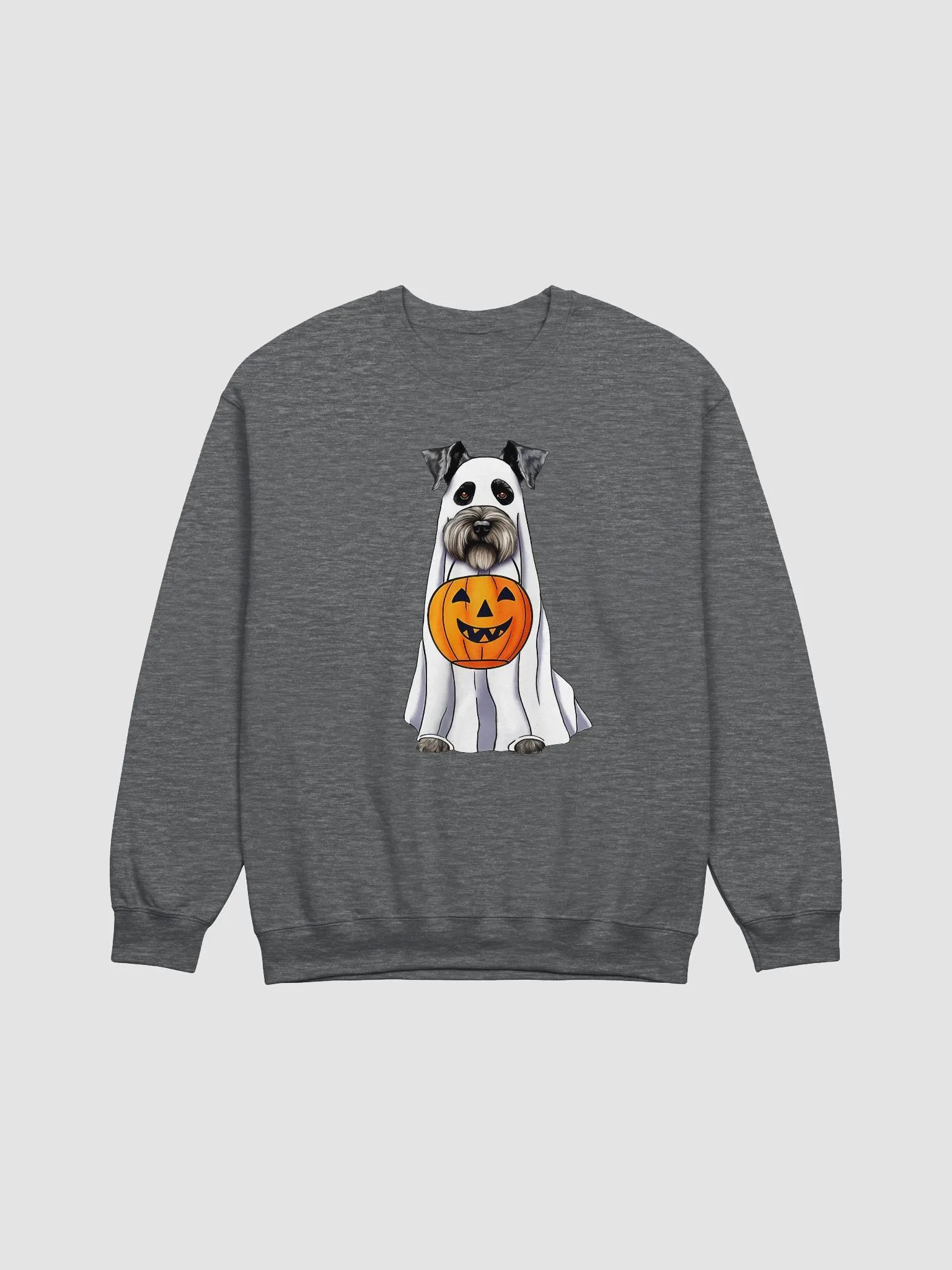 Schnauzer Halloween Sweatshirt | Funny Fall & Halloween Schnauzer Wearing a Ghost Costume with Pumpkin Basket product image (1)