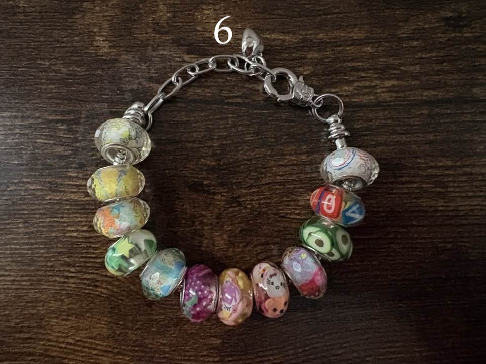 Handmade Resin & Rhinestone Bead Bracelet | Stainless Steel Snake Chain | Adjustable Heart Extension | One of a Kind product image (6)