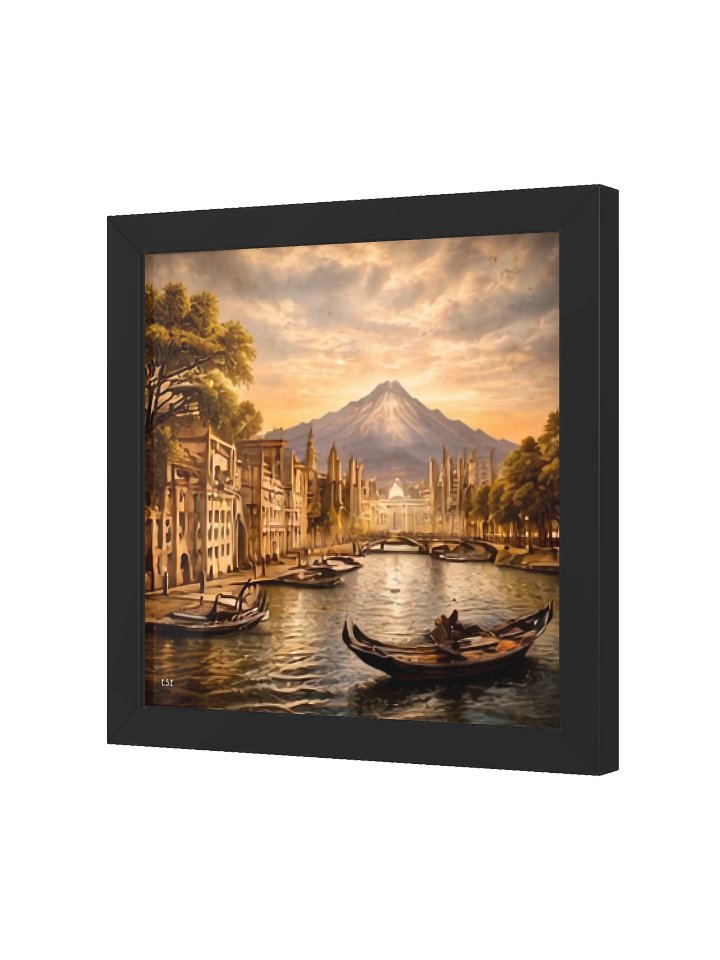 Goldene Kanalstadt vor Bergsilhouette Vibrant Ayous Wood Framed Matte Poster product image (30)
