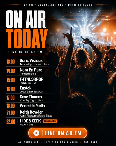 Catch today's exclusive shows from @boriz.vicious  @f4t4l3rr0r.music  @eastok_music  @dj_davethomas  @scorchinrecords plus mo...