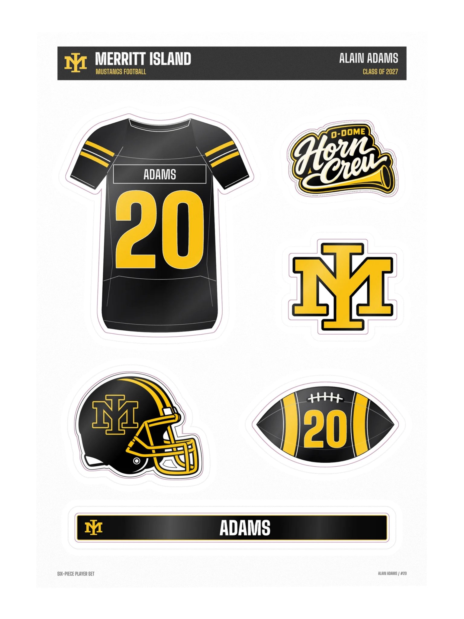 Alain Adams #20 — Mustangs Sticker Sheet product image (3)