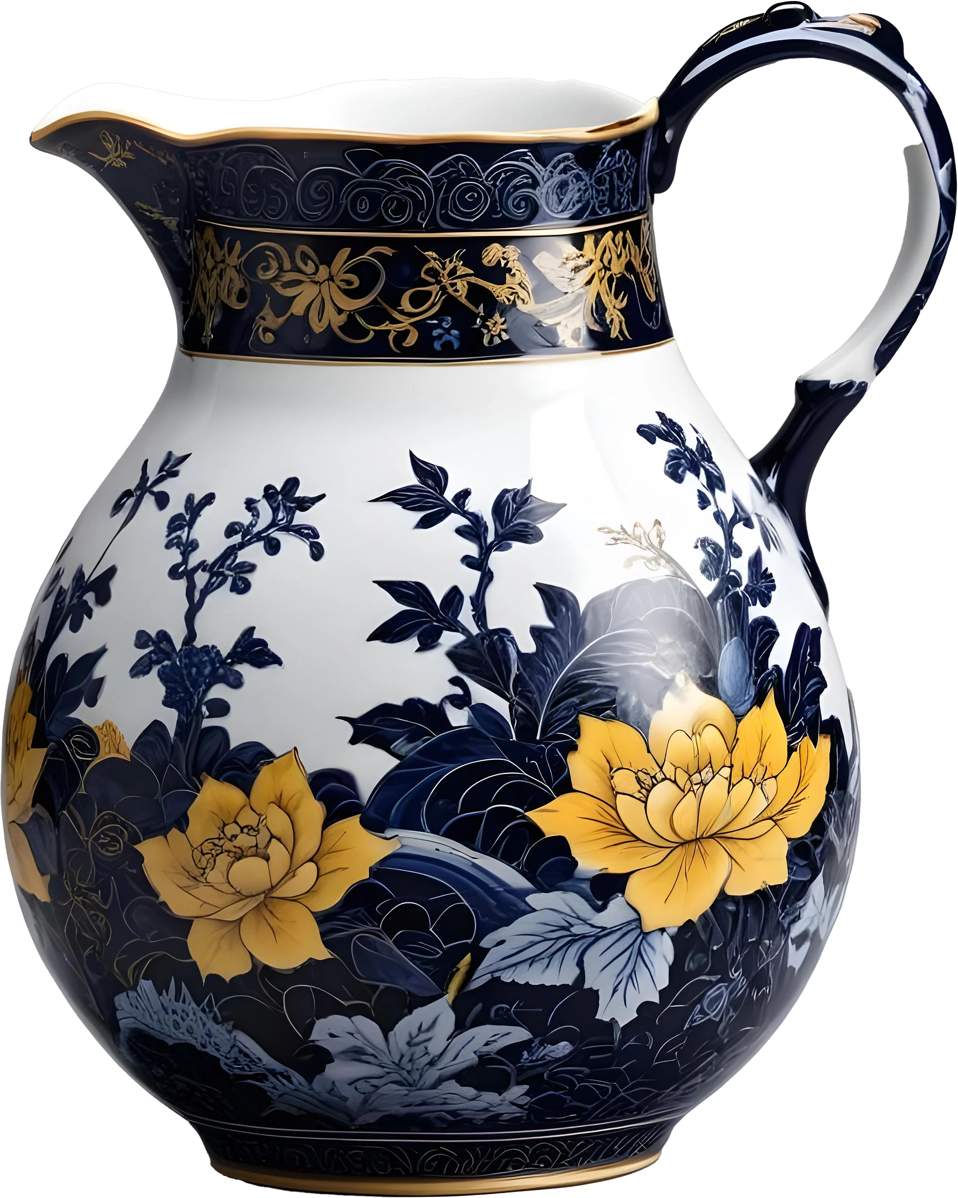 Chinese Porcelain Pitcher – Floral Elegance with Yellow Blossoms PNG product image (1)