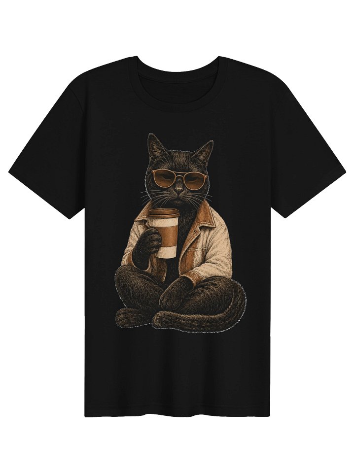 Cool Black Cat Coffee T-Shirt - Vintage Cafe Cat Graphic Shirt product image (2)