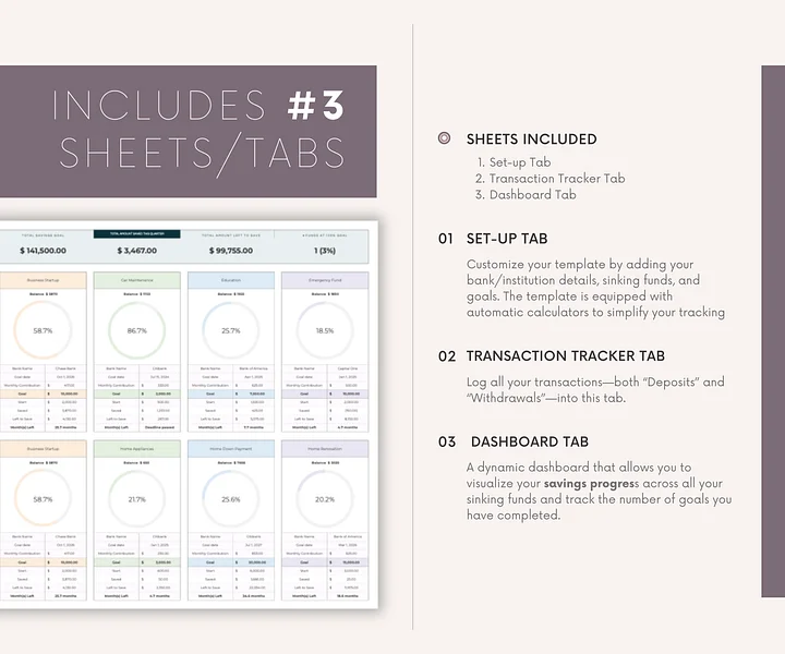 Sinking Funds Tracker Spreadsheet, Google Sheets Savings Tracker, product image (2)