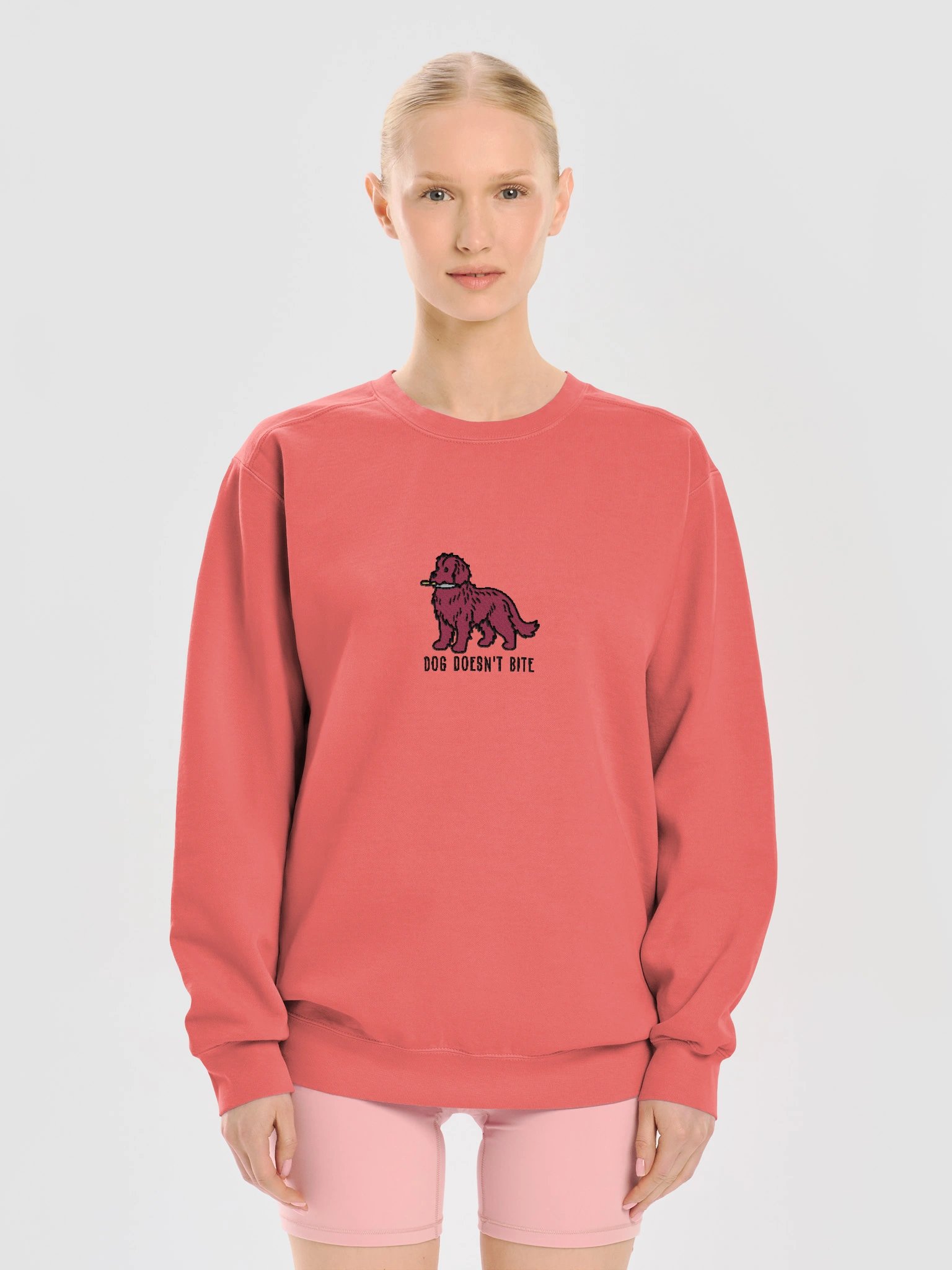Dog Doesn't Bite Funny Chibi-Style Embroidered Premium Sweatshirt for Newfoundland(Brown) Owners product image (21)