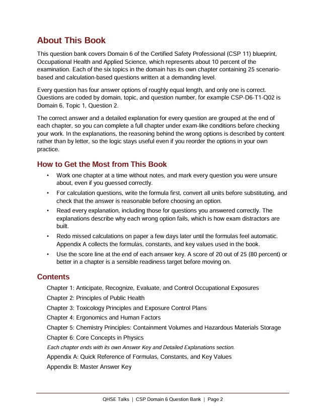 CSP 11 Domain 6 — Occupational Health and Applied Science: 150 Scenario-Based Practice Questions | 25 Questions per Topic | Detailed Explanations product image (2)