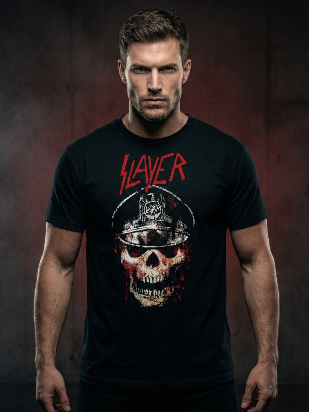 Slayer T-Shirt Military Skull Dark Art Blood Red Logo | Thrash Metal Graphic Tee Reign in Blood | Big Four Heavy Metal Collector Shirt product image (1)