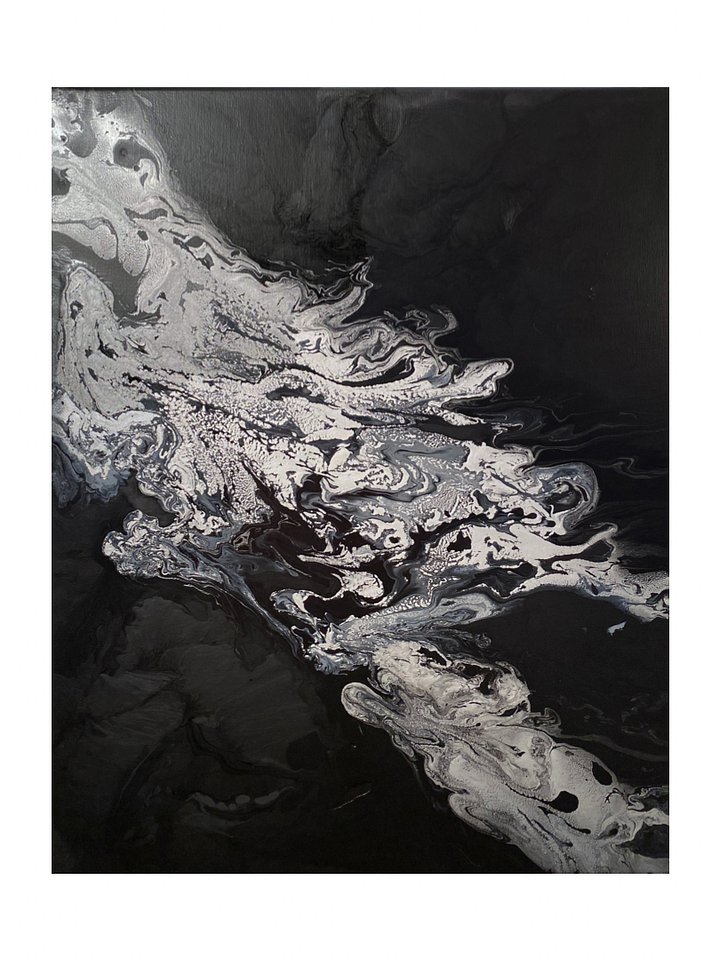 Black & Silver Abstract Acrylic Pour Painting on 16x20 Inch Canvas product image (1)