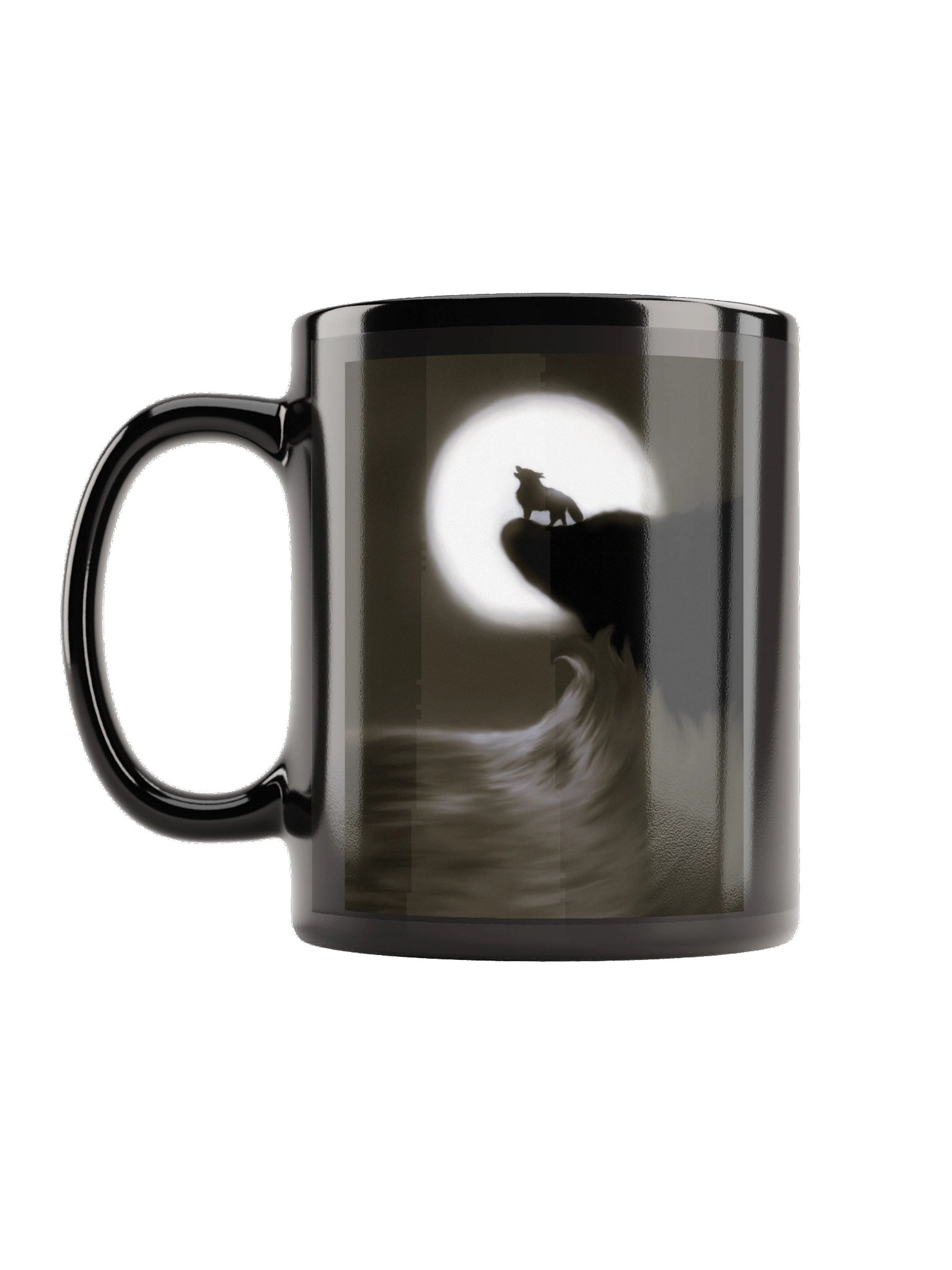 "Wolf on cliff" Black Glossy Mug product image (1)