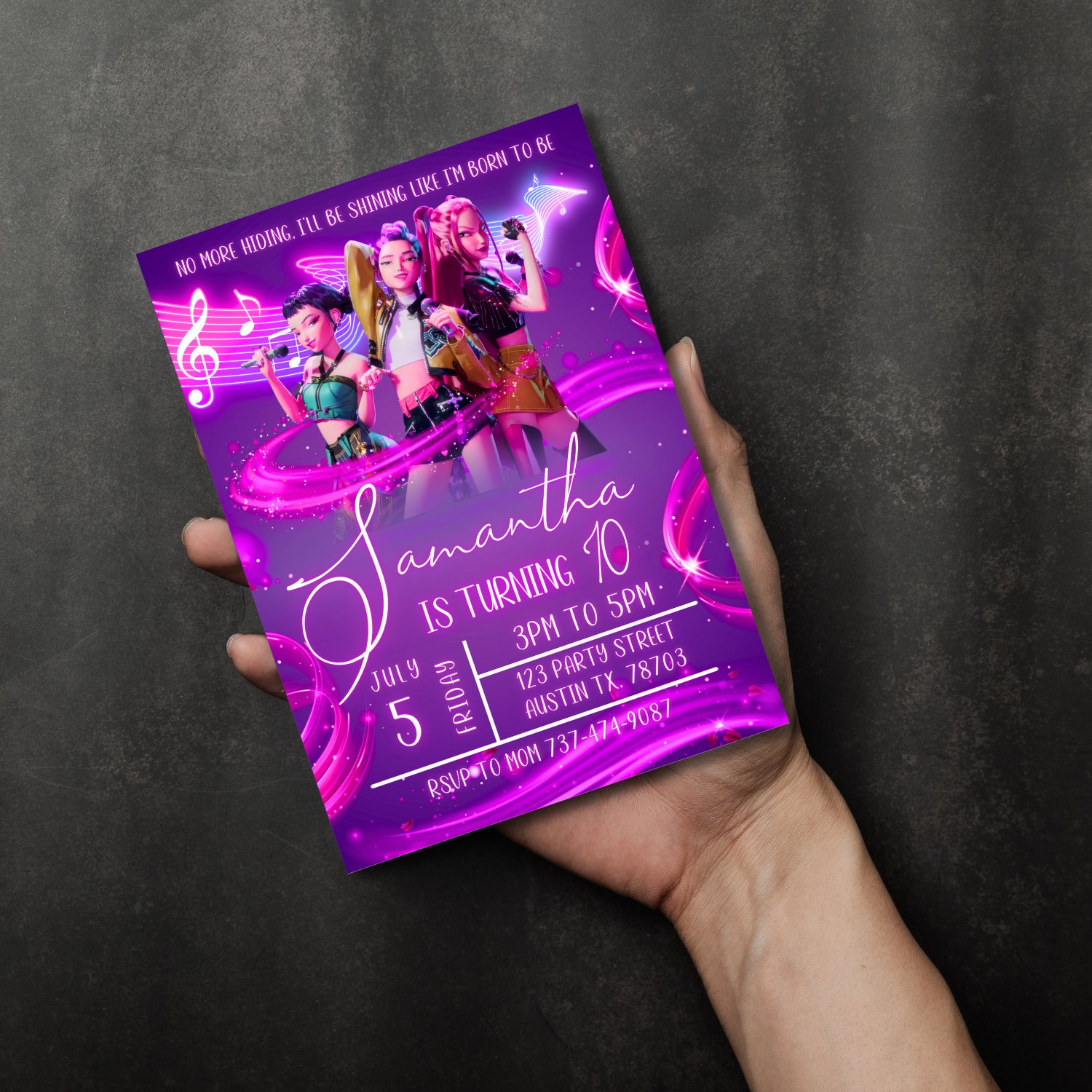 K-Pop Demon Hunter Birthday Invitation – Neon Pink Concert Theme (Editable Canva Template) product image (5)