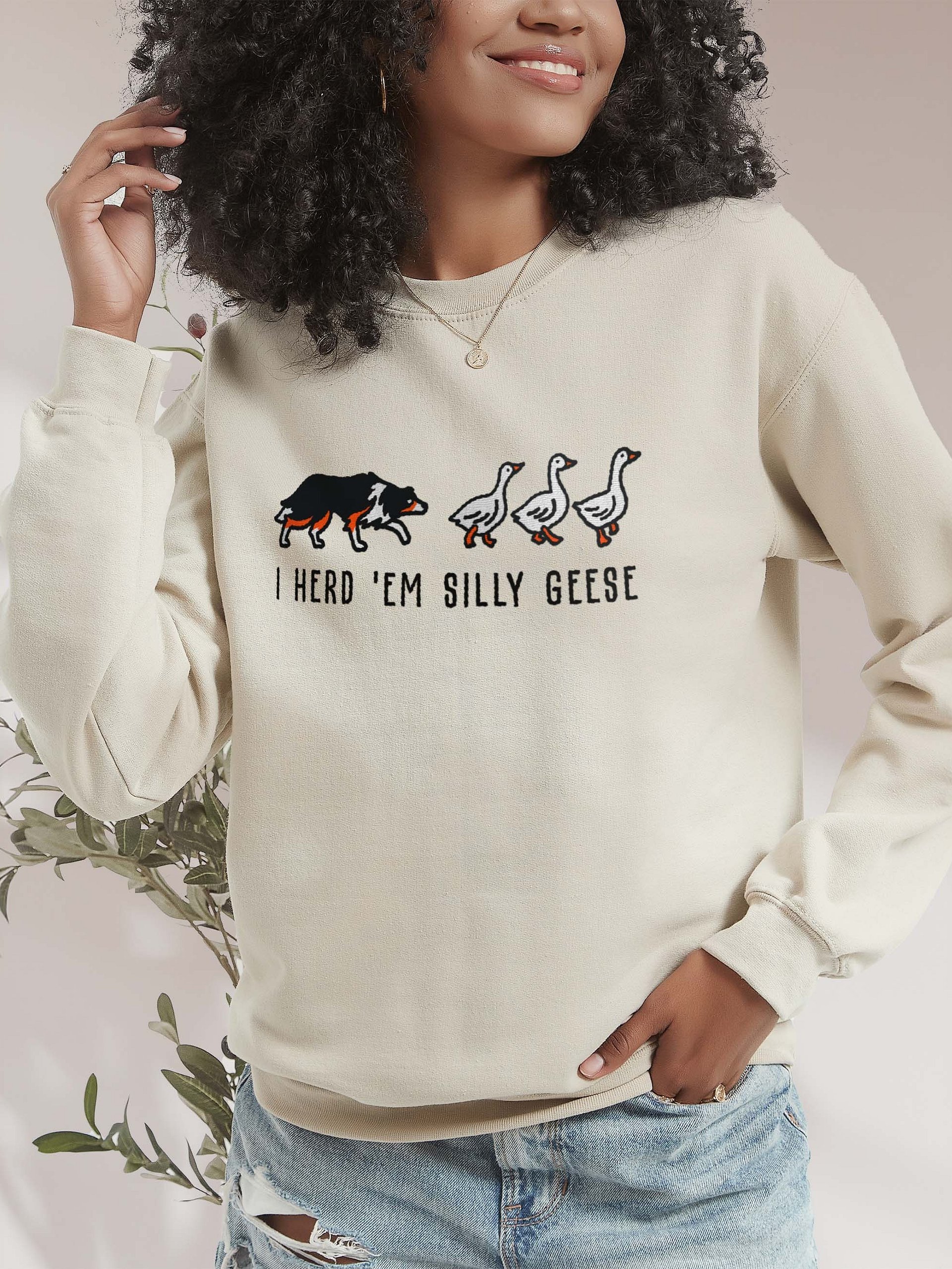 I Herd 'Em Silly Geese Sweatshirt(Embroidered) of a Border Collie(Tricolor) product image (2)