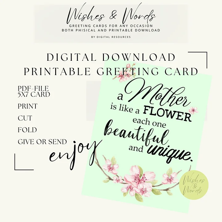 Mothersday Greeting Card - Printable Digital Download product image (1)