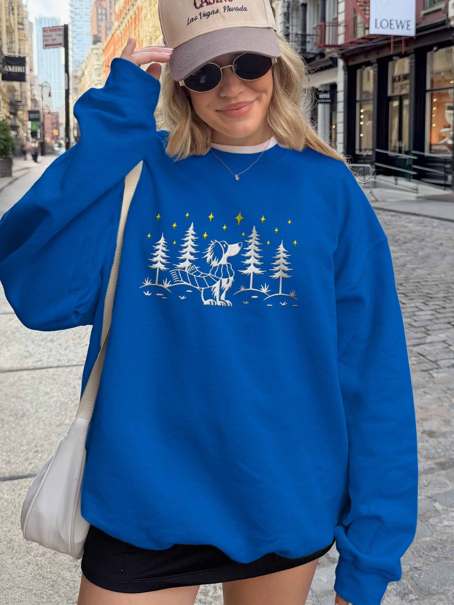 Australian Shepherd Winter/Christmas Line Art Design Embroidered Sweatshirt product image (2)