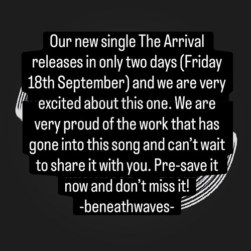 Pre-save it now and be the first to listen!

https://distrokid.com/hyperfollow/beneathwaves/the-arrival

#newmusicfriday #new...