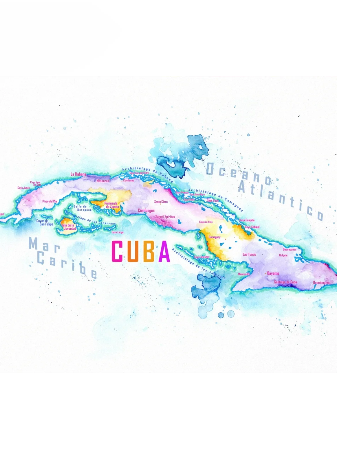 Cuba Watercolor Map Print product image (1)