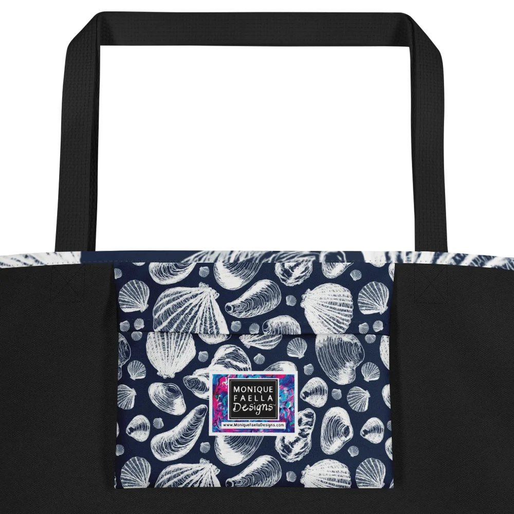 New England Tidal Treasures | White Shell Illustrations on Dark Blue | Tote Bag by Monique Faella Designs™ product image (2)