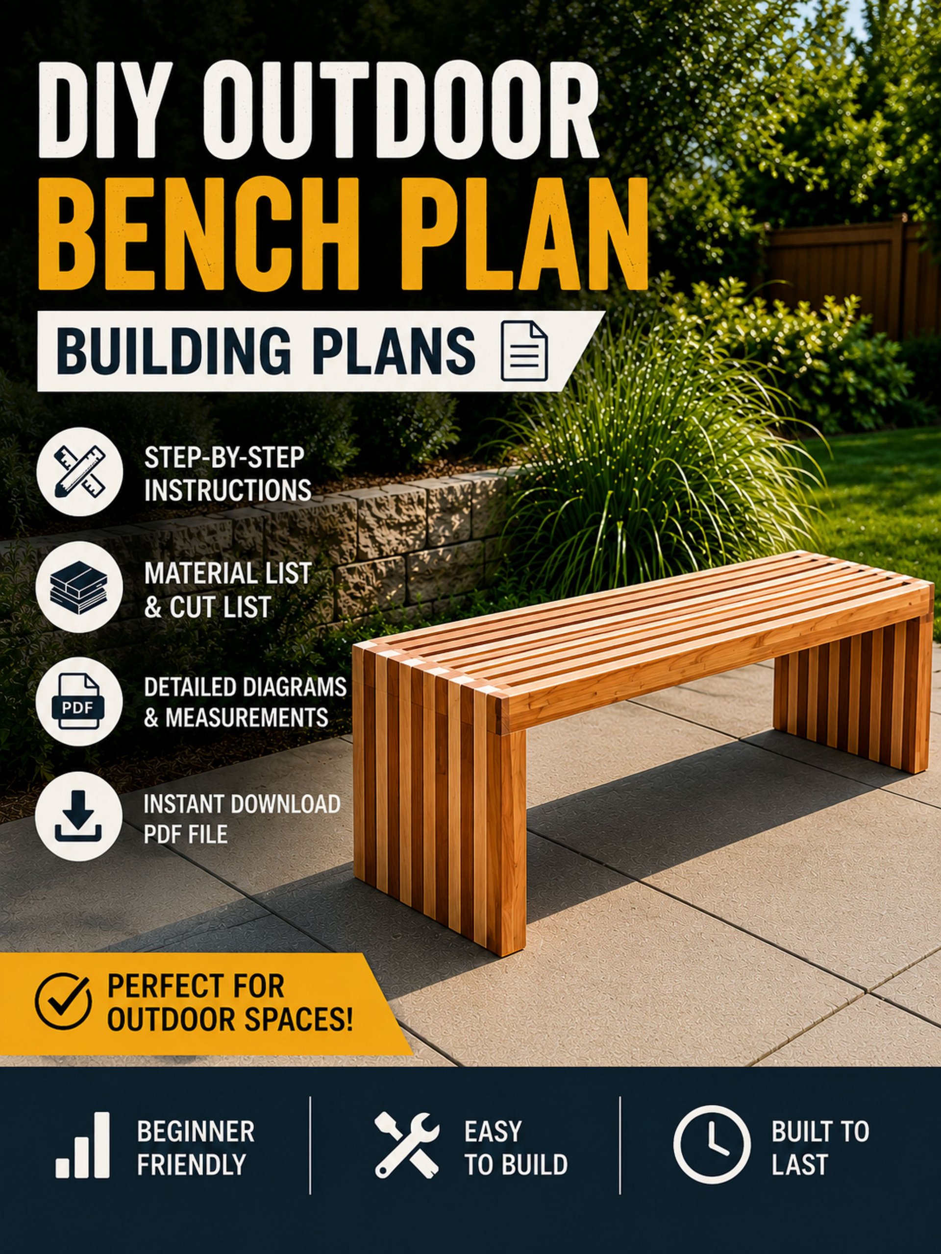 DIY Modern Outdoor Bench Build Plan | Woodworking Plans product image (1)
