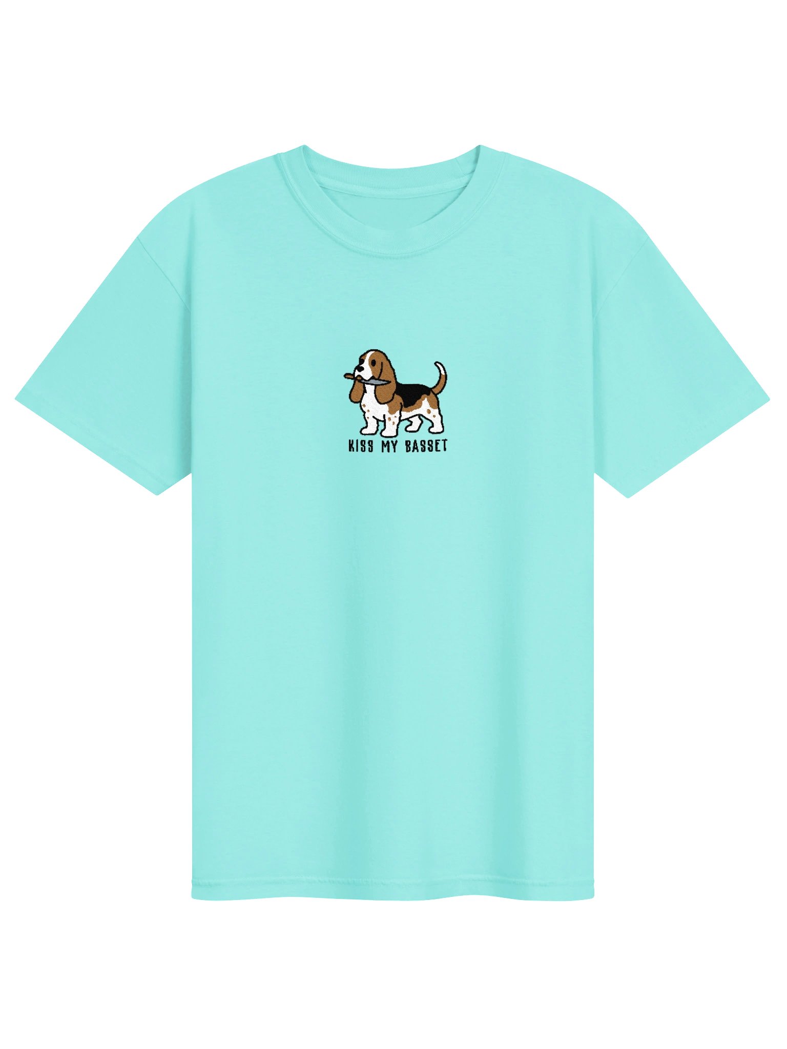 Kiss My Basset Funny Chibi-Style Embroidered T-Shirt for Basset Hound(Tan, Black, & White) Owners product image (19)