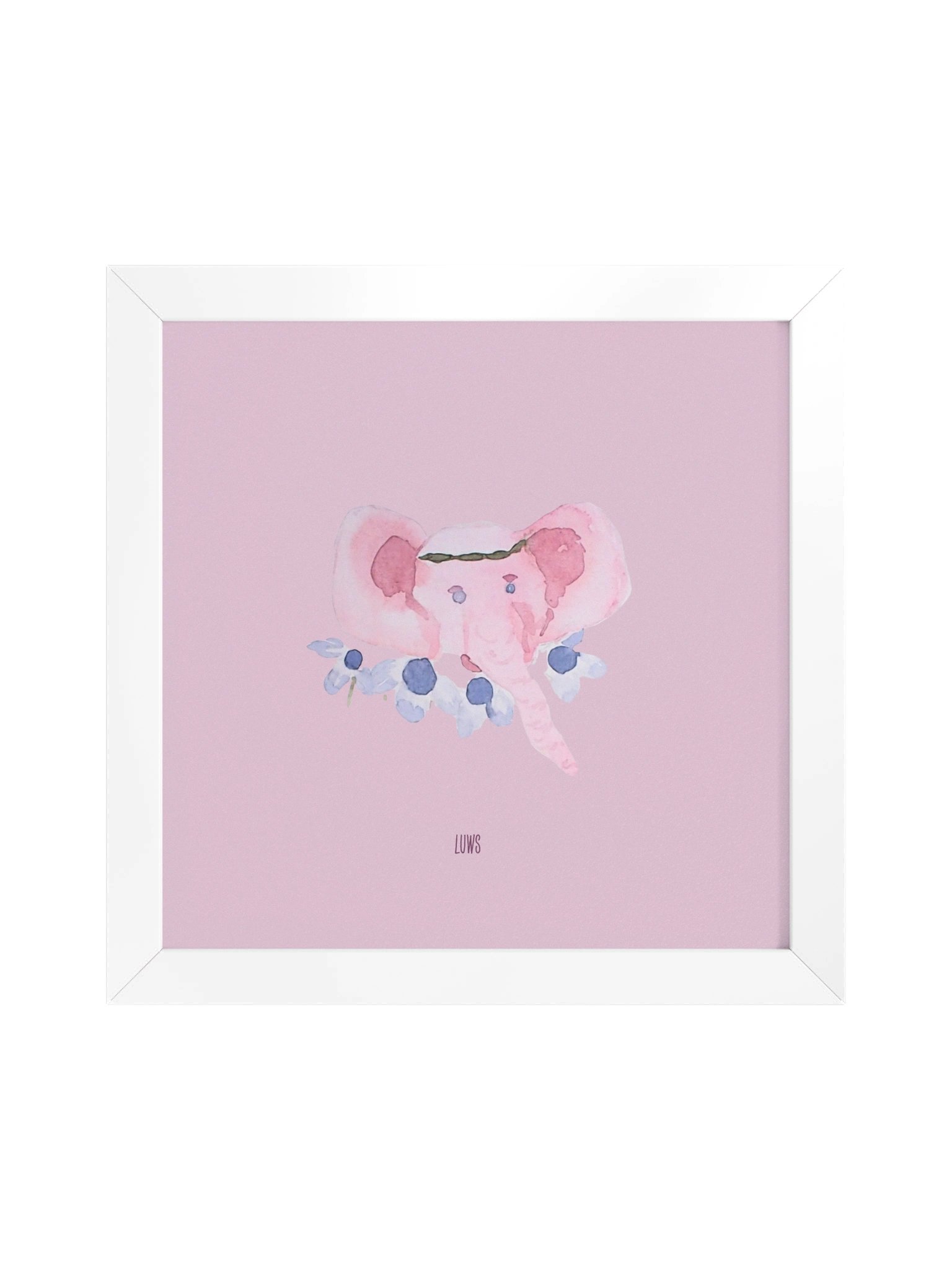 Ella, the elephant | Pastel Pink Elephant Floral Poster (Framed) product image (1)