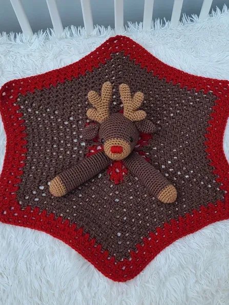 Rudolph Reindeer Crochet Baby Lovey Blanket Pattern PDF Pattern - Crafting Happiness product image (1)