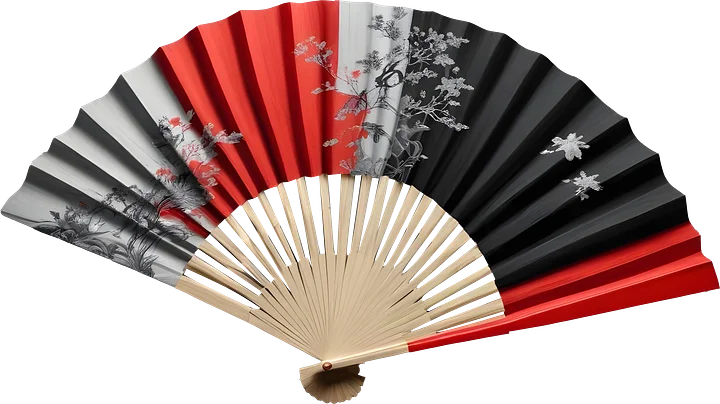 Traditional Chinese Fan – Red, Black, and White Harmony PNG product image (1)