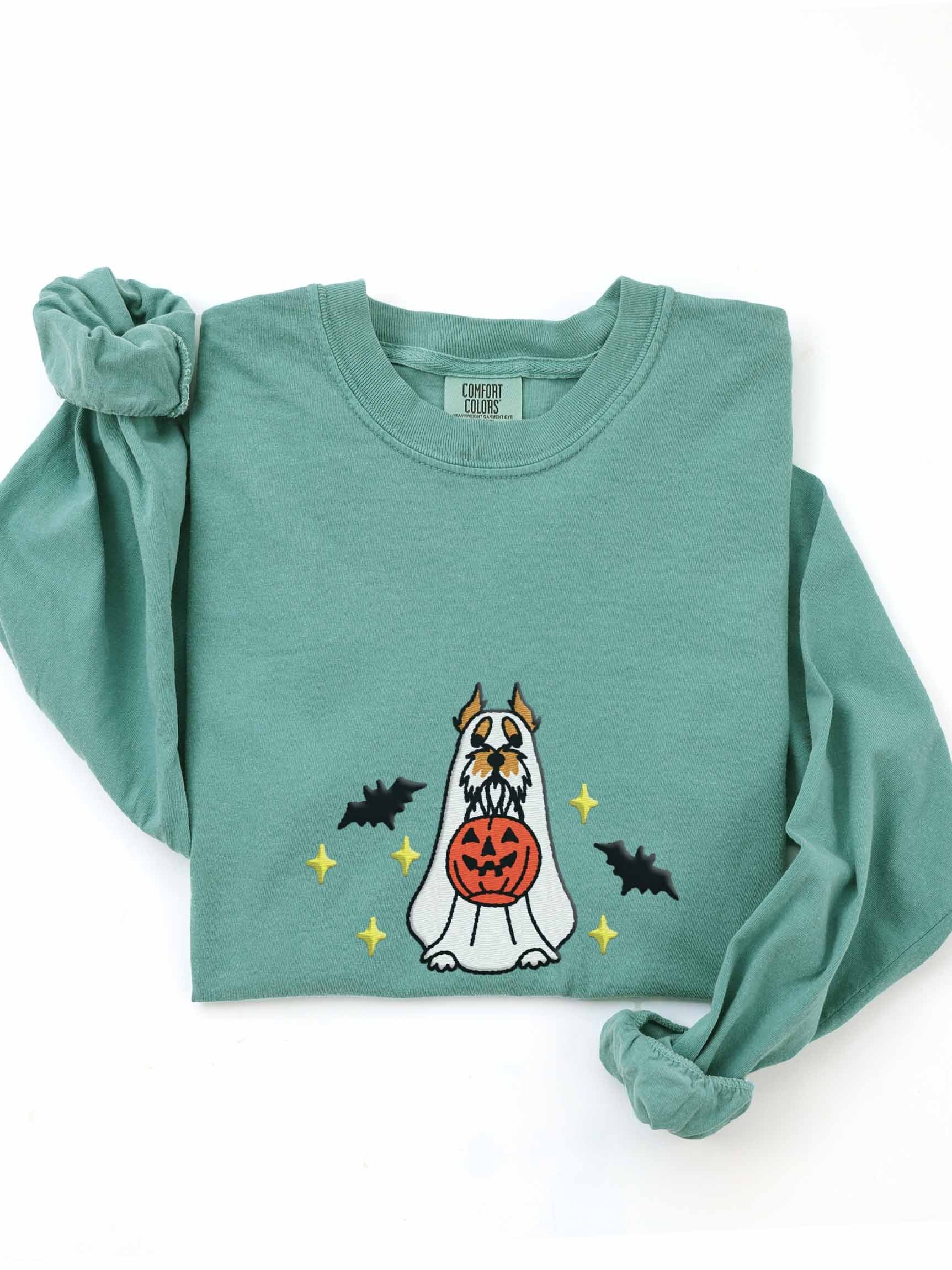 Halloween Miniature Schnauzer(Wheaten, Cropped Ears) Embroidered Long-Sleeve T-Shirt product image (1)