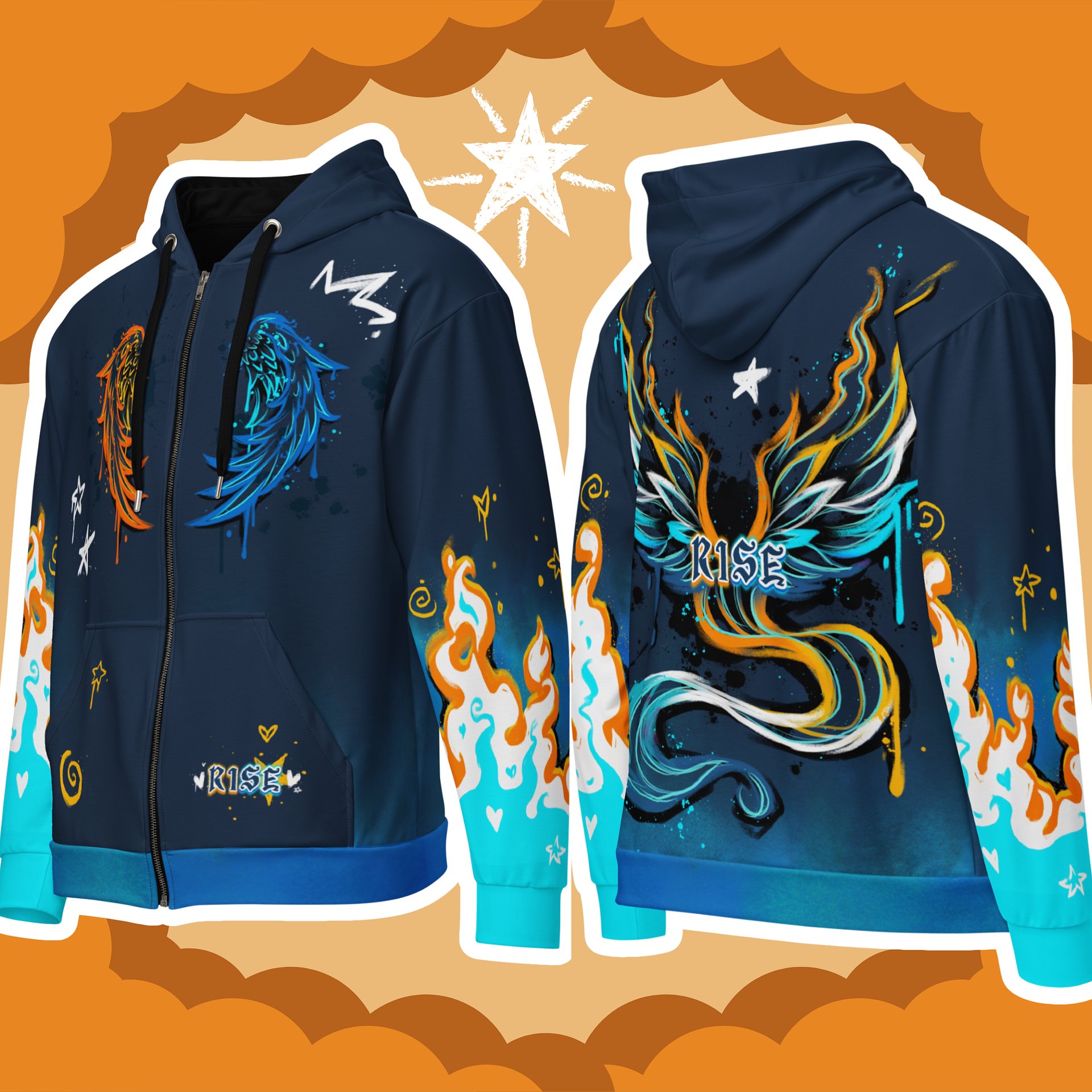 RISE Collection: Subtle Aroace Pride Phoenix Zip Hoodie - BLUE product image (1)
