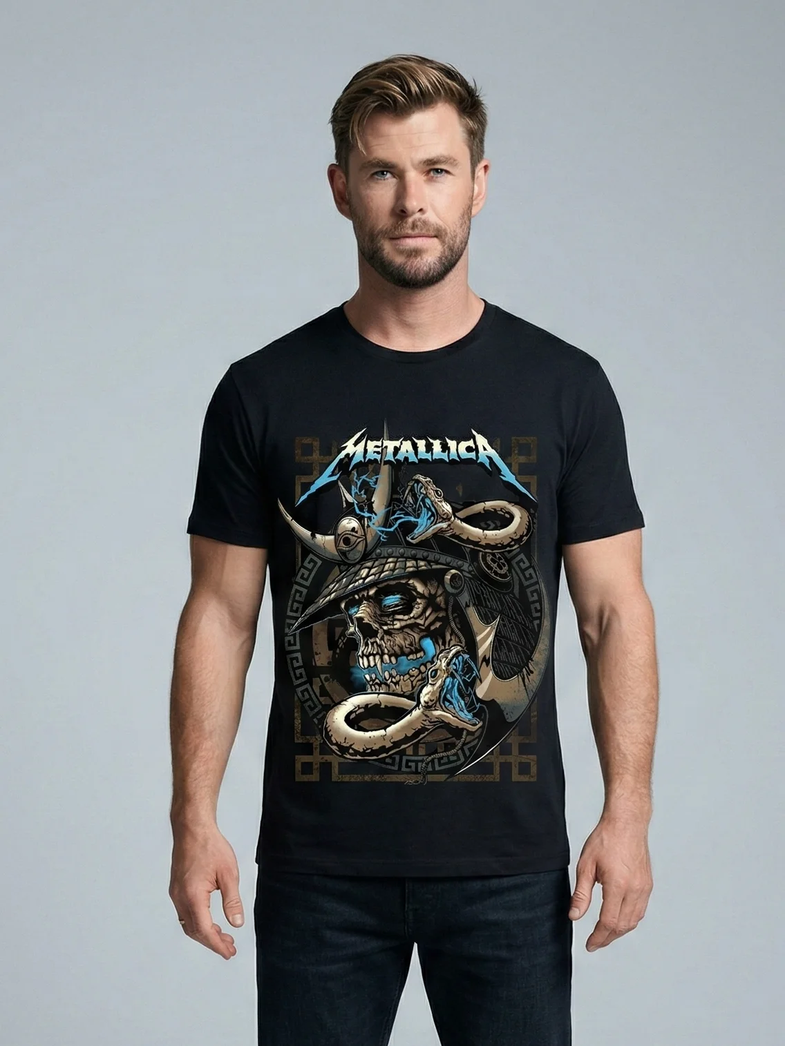 Metallica Warrior Skull T-Shirt | Horned Helmet Snake Dark Art Graphic Tee | Heavy Metal Collector Band Shirt product image (1)
