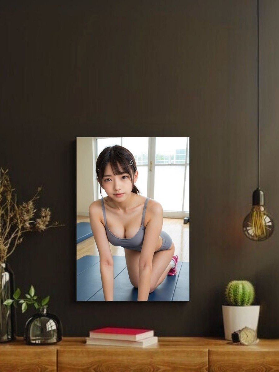 Kawaii Grey Athletic Outfit Girl 8x10 Metal Wall Art – Gym Model Metal Poster product image (2)