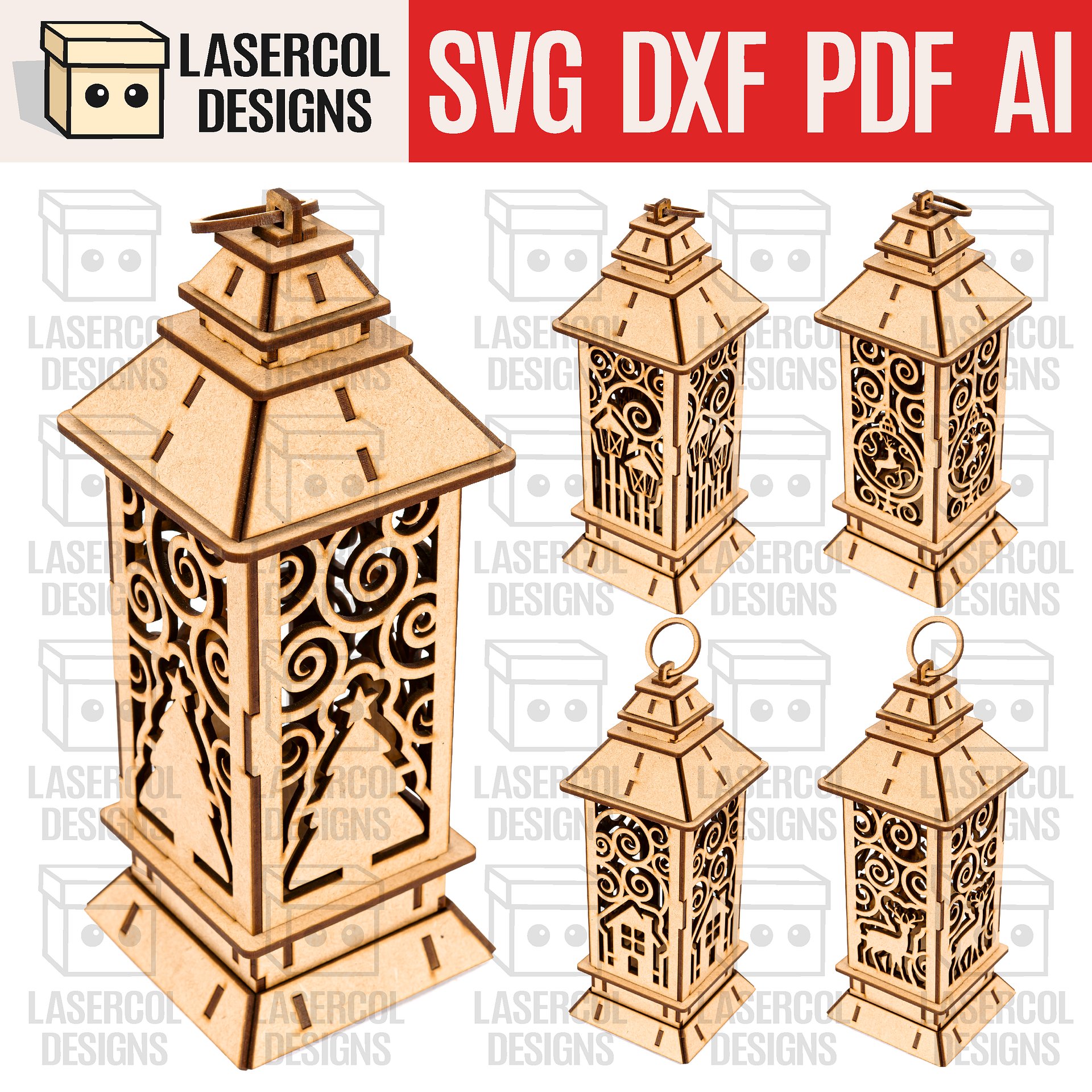 Christmas Lanterns (5 Styles) - Laser Cut Files product image (1)