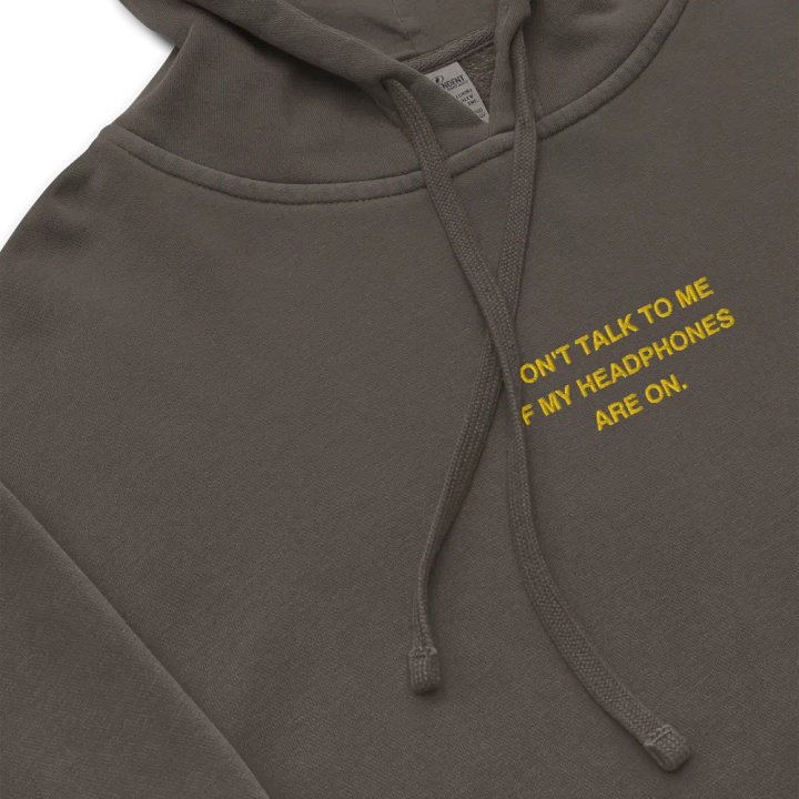 HEADPHONES ON (gold) embroidered pigment hoodie product image (1)
