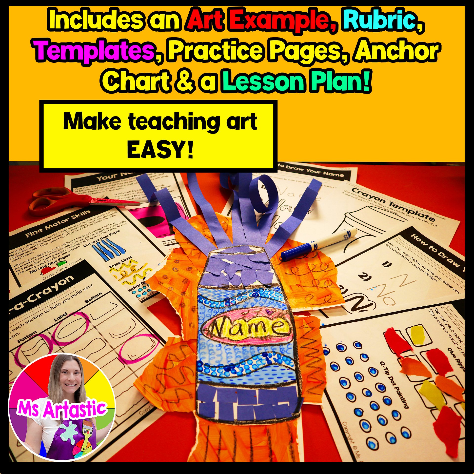 1st Grade Back to School Name Art Lesson Fine Motor Skills Crayon Art Project product image (3)