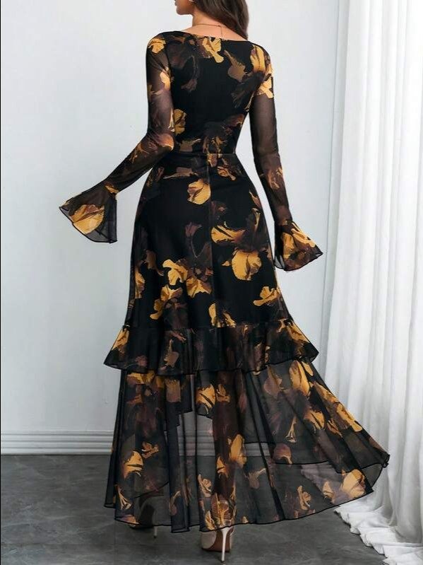 Women's Gothic Elegant Sexy Long Sleeve Modern Romantic Ruffle Floral Sleeve Abstract Print Dress Spring Vacation product image (7)