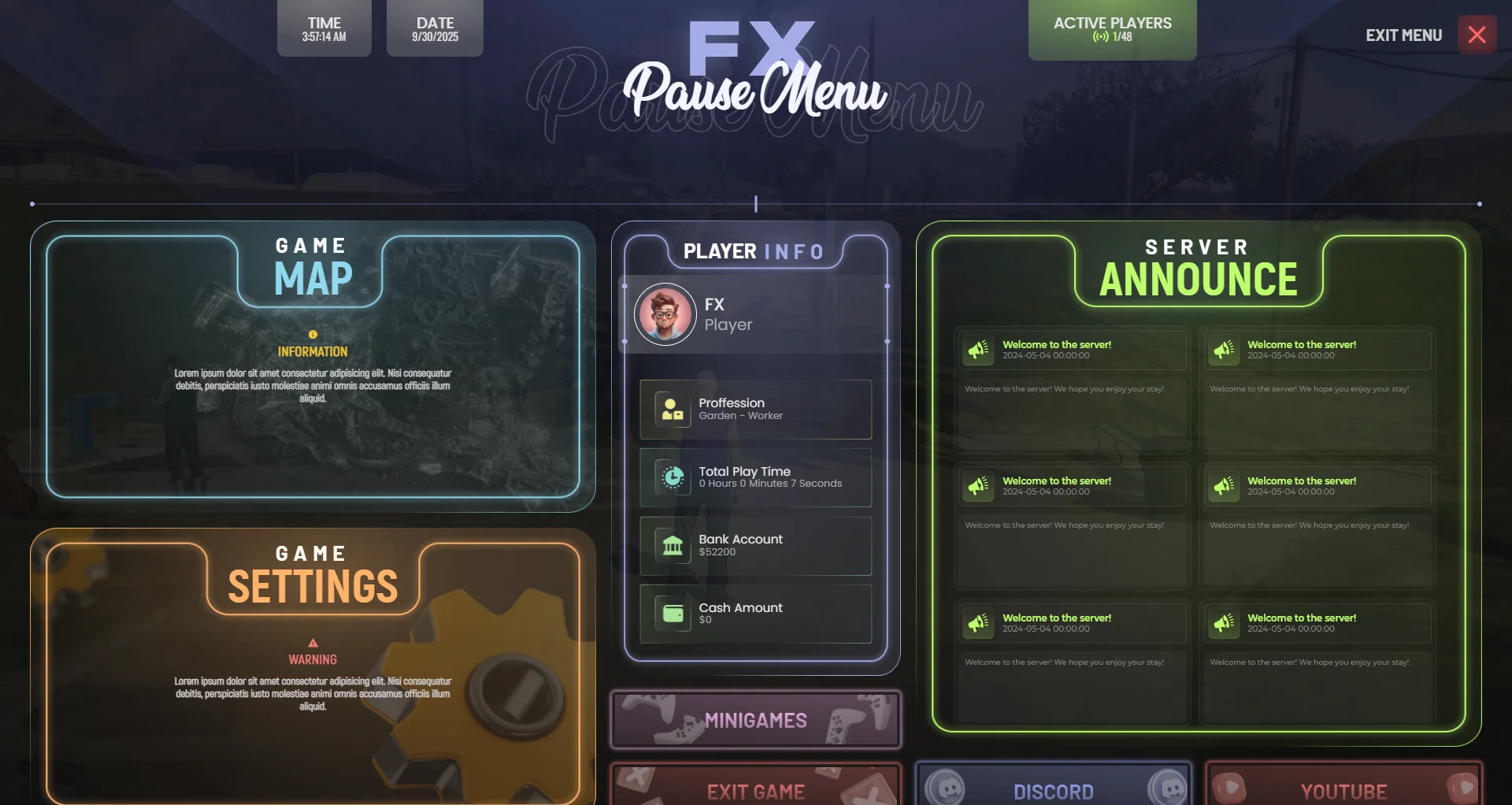 FREE FIVEM PAUSE MENU V2 [ QB / ESX ] product image (2)