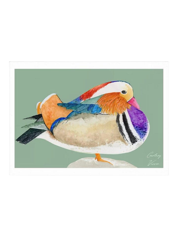 Mandarin duck print (dark green background) product image (1)