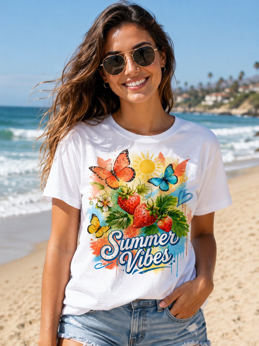 Summer Vibes Strawberry Watercolor Tee product image (1)