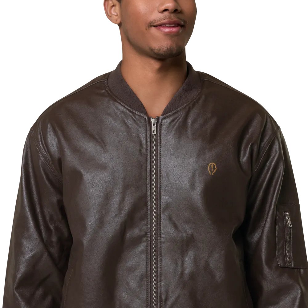 EXCLAIMING MENTALLY monochrome brown faux leather jacket product image (3)