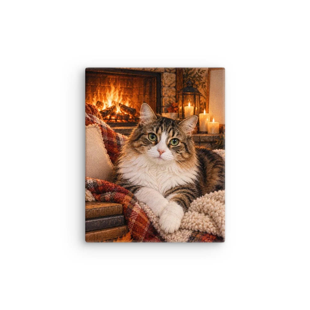 Cozy Cat by the Fireplace Canvas Wall Art product image (1)