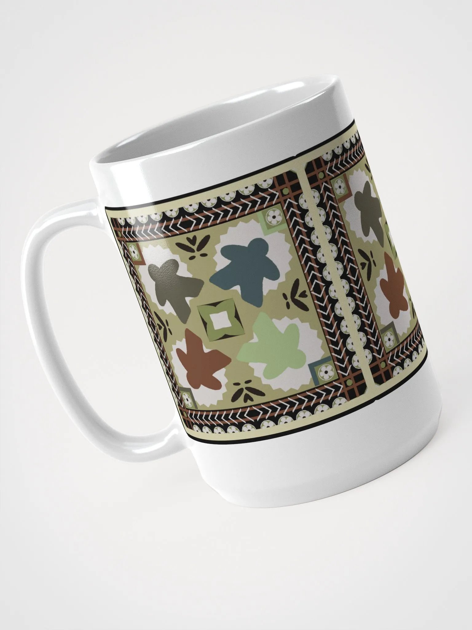 Ukrainian Pattern Meeple Patchwork Mug for Board Gamer, Large 15 oz. Coffee Cup product image (5)