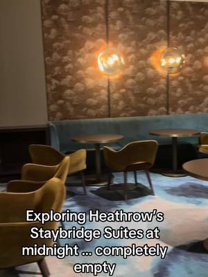 We had the entire lounge to ourselves. 🤫 A quick, crowd-free look at the Staybridge Suites London Heathrow at midnight. The perfect place to stay if you have a layover - and 💯 pet friendly! #staybridgesuites #heathrowhotel #airporthotel #traveltiktok #fyp 