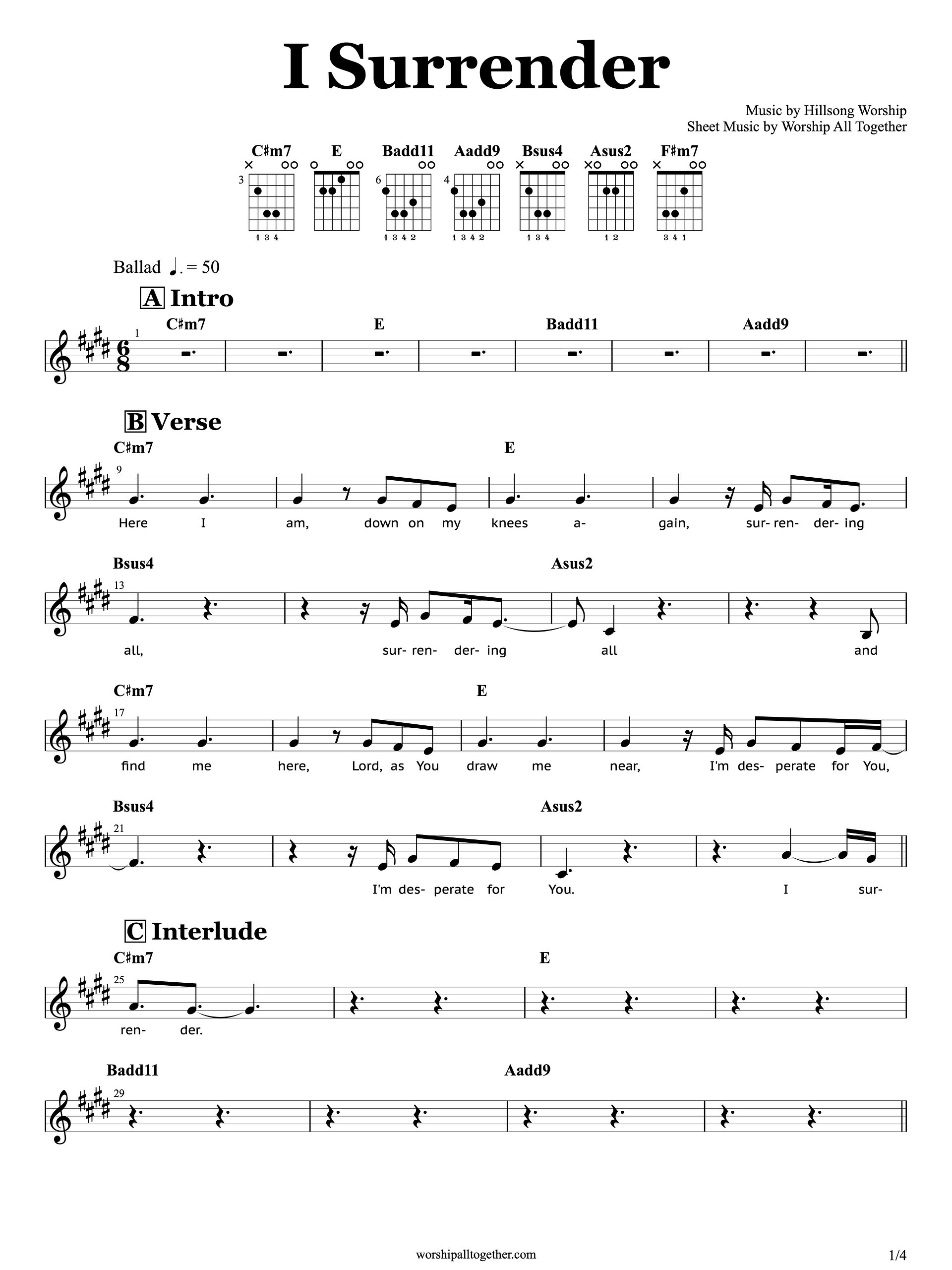 I Surrender - Hillsong Worship | Guitar Chords + Sheet Music Tutorial product image (1)