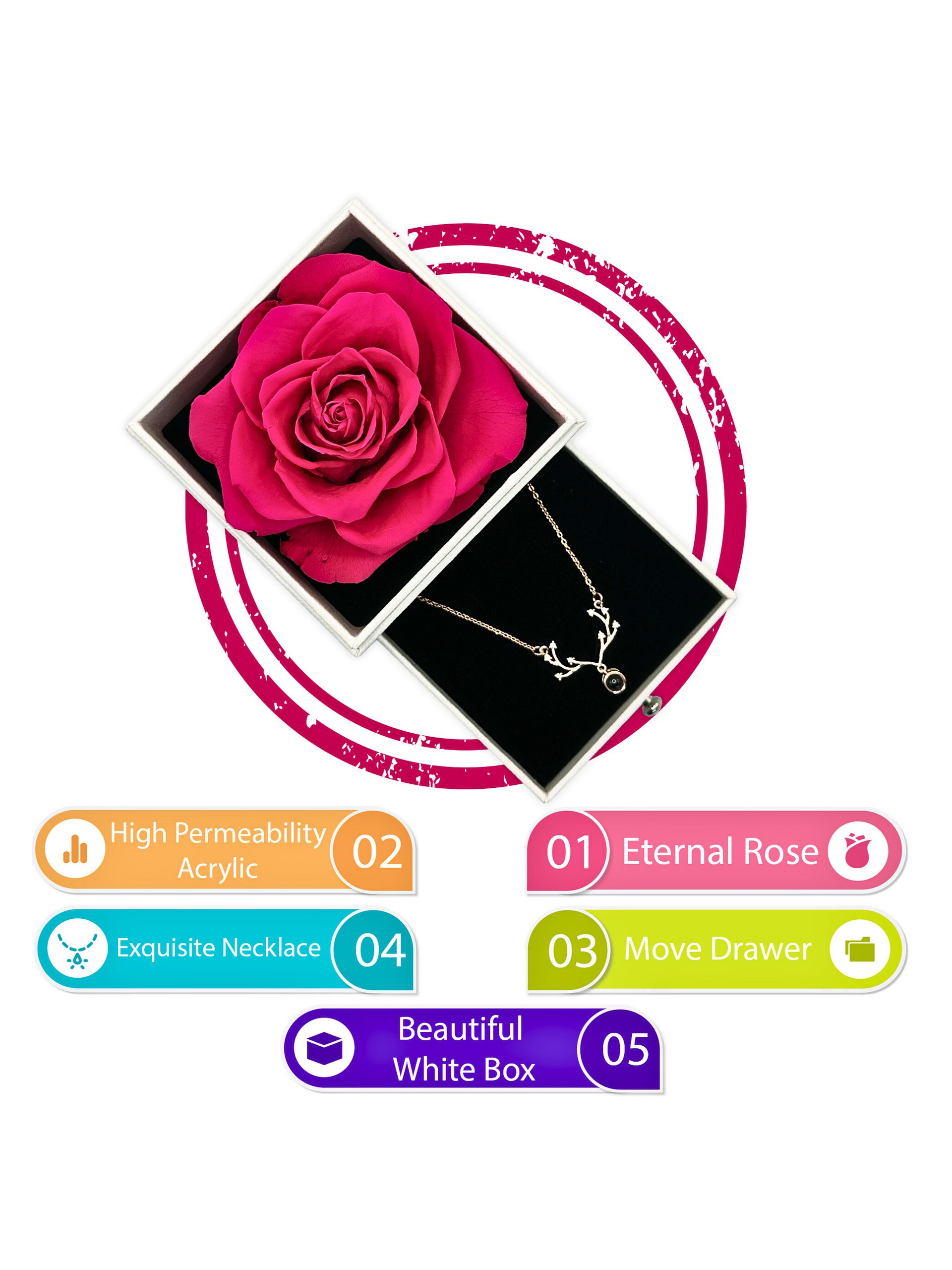 Eternal Rose Gift Box with "I Love You" Necklace (Hot Pink) product image (2)
