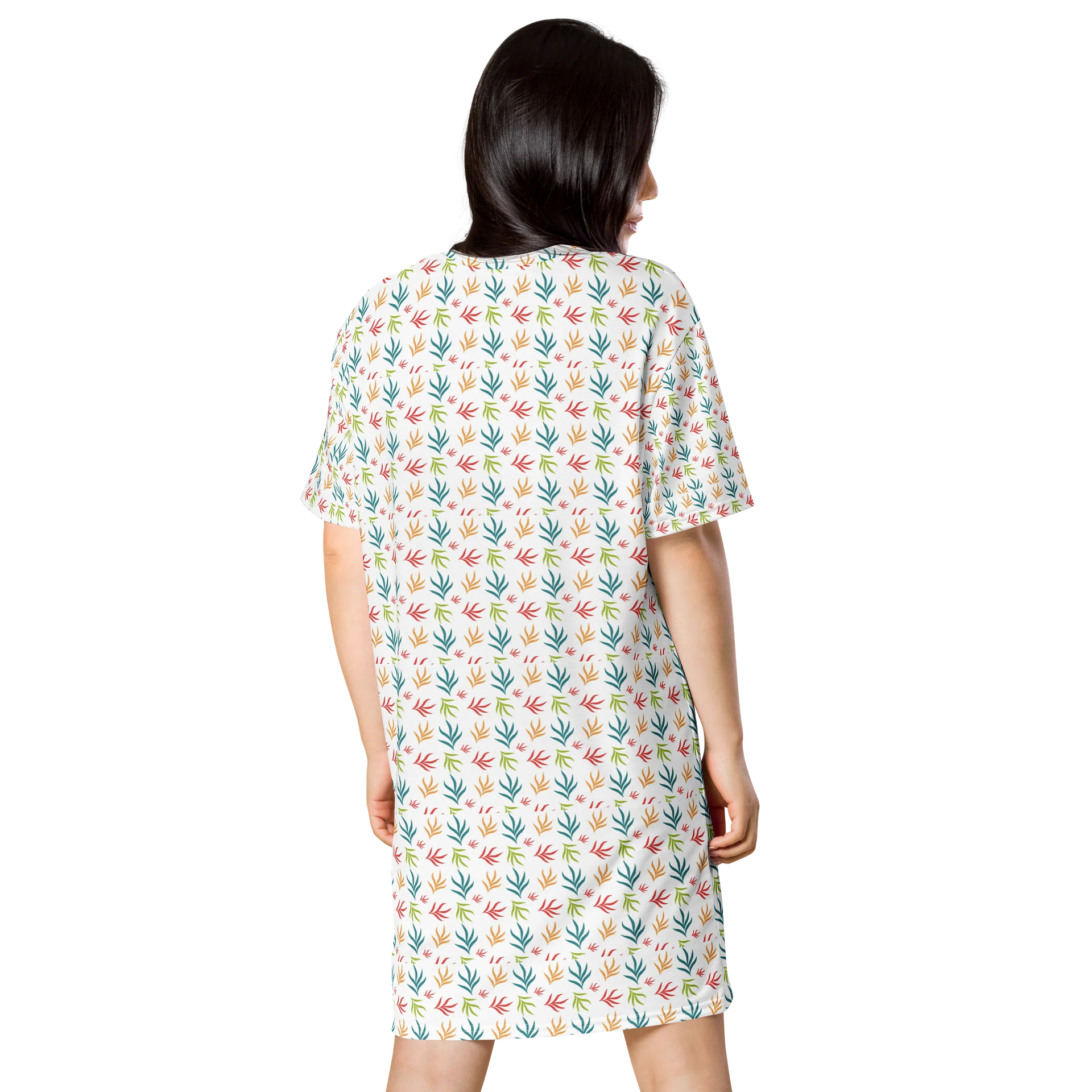 Color Pop Leaf Print T-Shirt Dress product image (2)