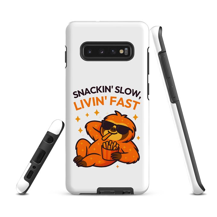 Snackin’ Slow, Livin’ Fast – Funny Sloth Samsung Case | Fries & Sass Tough Phone Case – Sloths Having Snacks Collection product image (2)